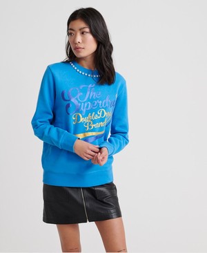 Superdry Boutique Double Drop Classic Crew Női Pulóver Kék | TPLVG3246